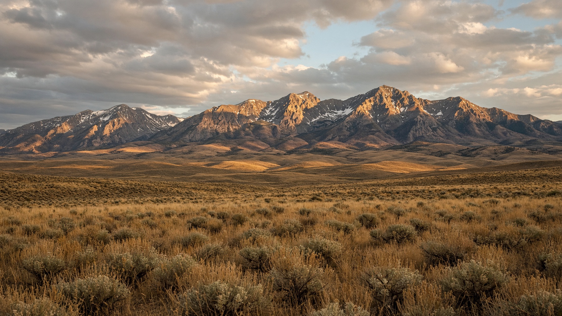 Sagebrush prairie and a snow-dusted Montana mountain range